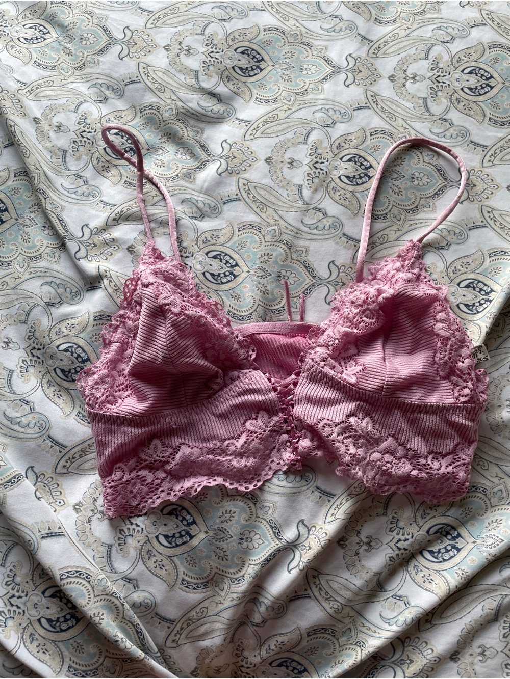 Free People Pink Lace Ribbed Bralette